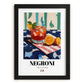Negroni – Italian Cocktail Drink, Beach Bar Illustration, in sleek black frame