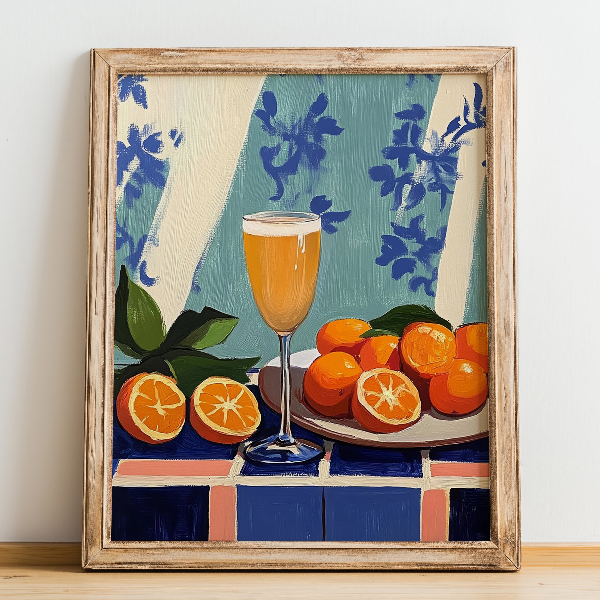 Bellini – Italian Cocktail Drink, Rooftop Terrace Art, no-text version framed in wood