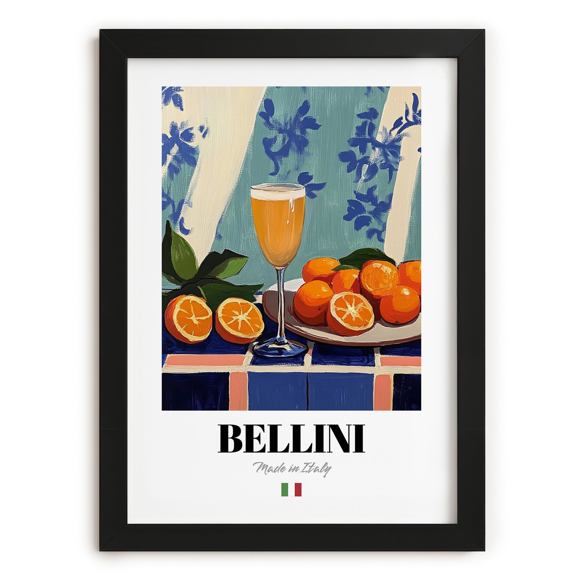 Bellini – Italian Cocktail Drink, Rooftop Terrace Art, in sleek black frame
