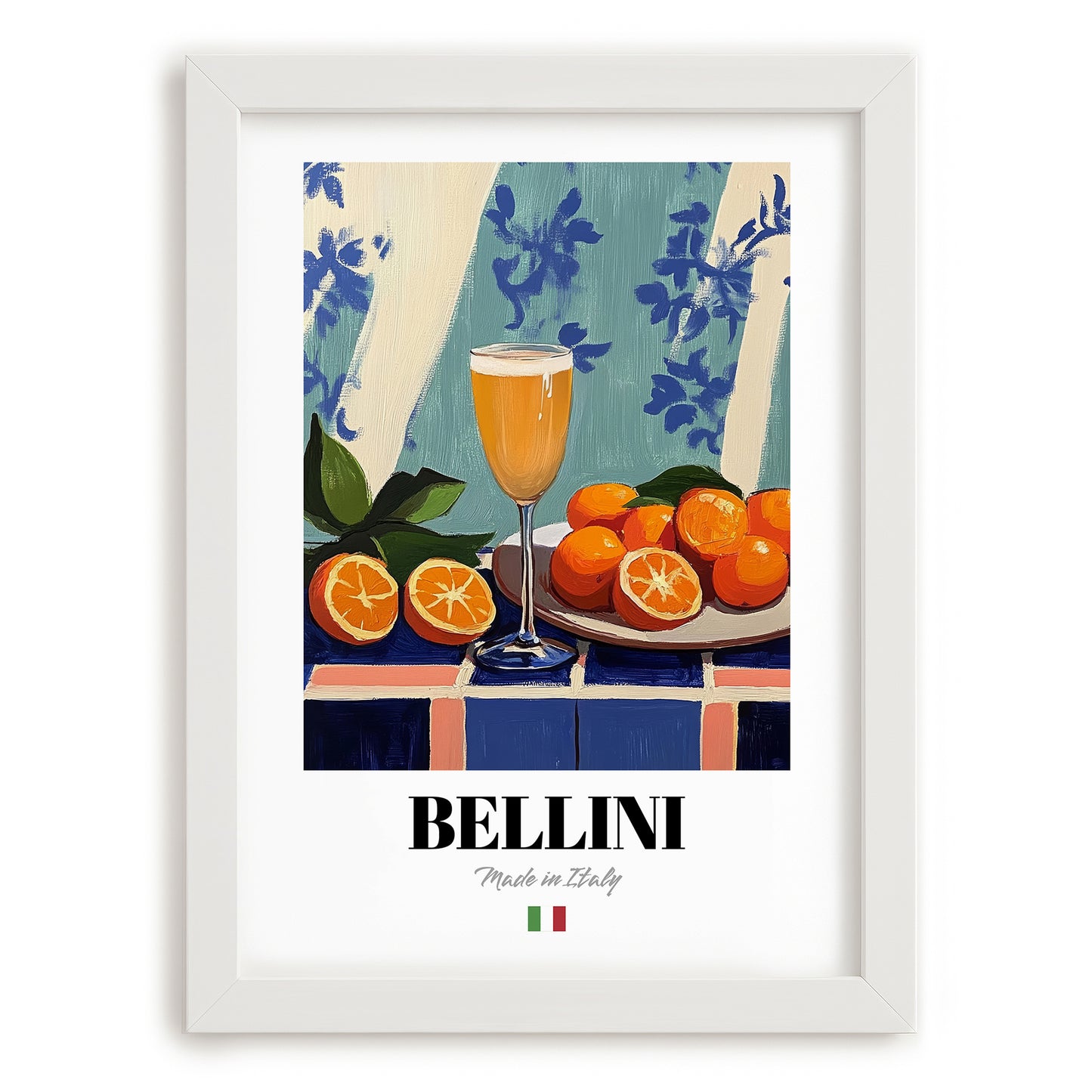 Bellini – Italian Cocktail Drink, Rooftop Terrace Art, placed in minimal white frame