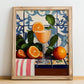 Bellini – Italian Cocktail Drink, Rooftop Terrace Illustration, no-text version framed in wood