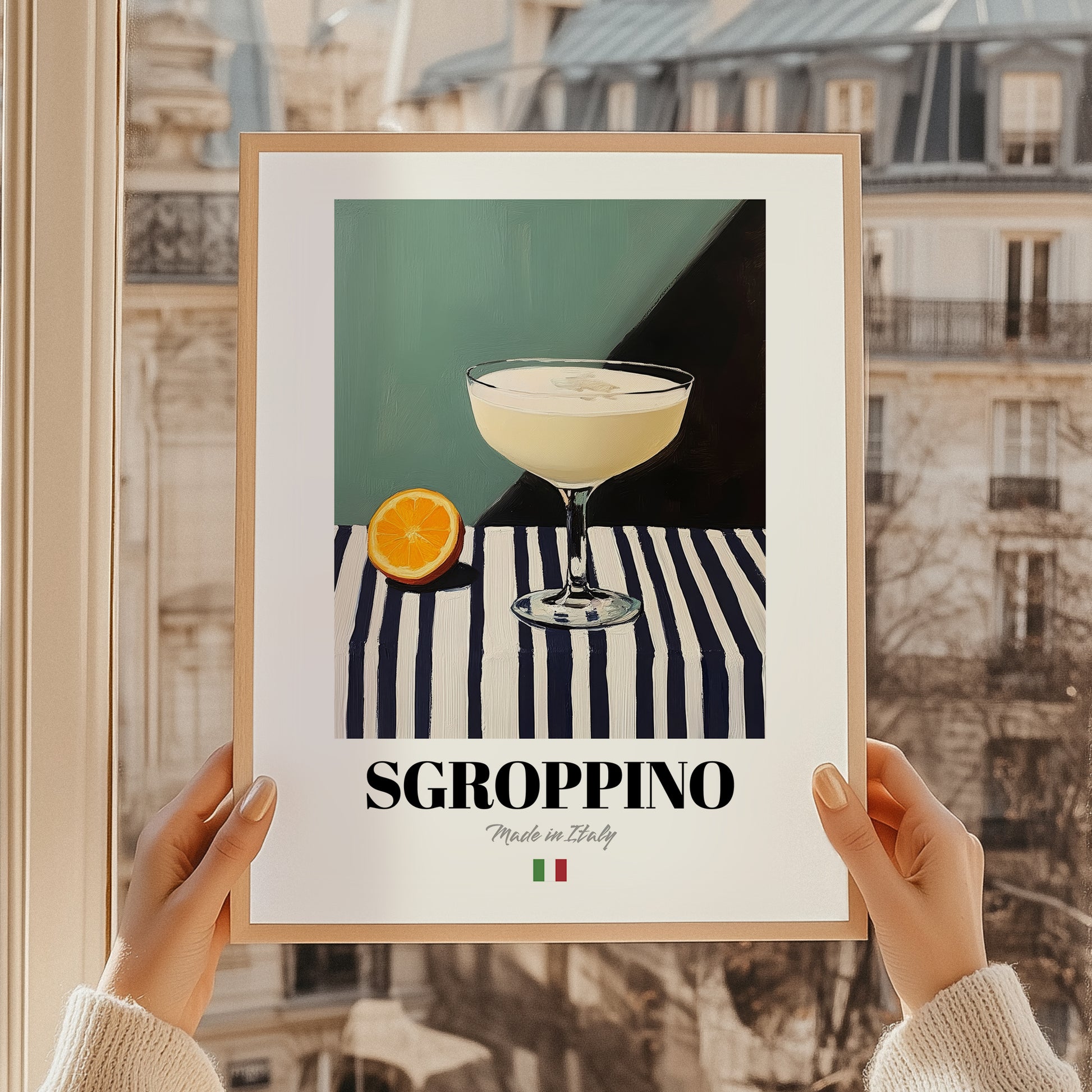 Sgroppino – Italian Cocktail Drink, Speakeasy Print, styled in a charming Paris street view