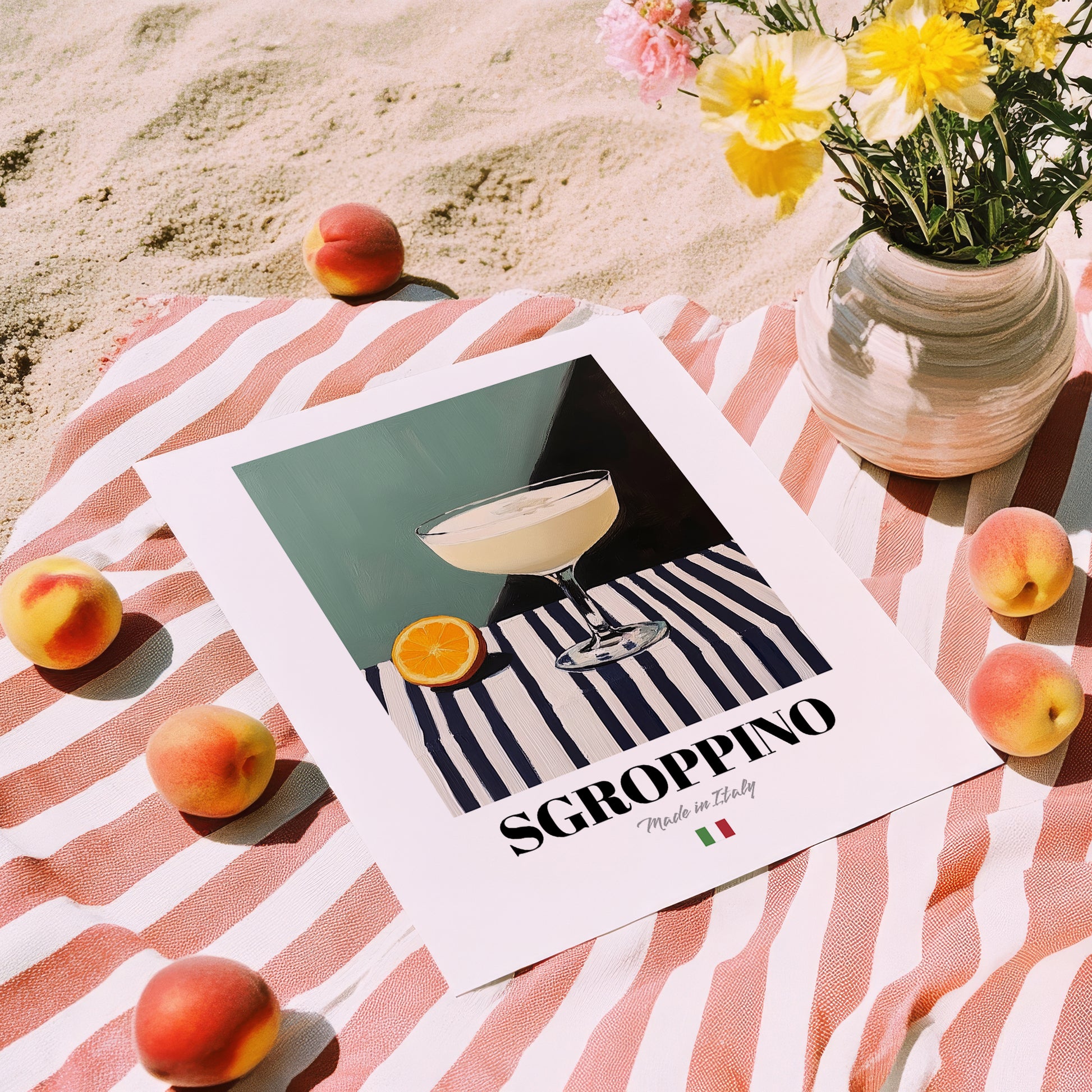 Sgroppino – Italian Cocktail Drink, Speakeasy Print, unframed on coastal sand