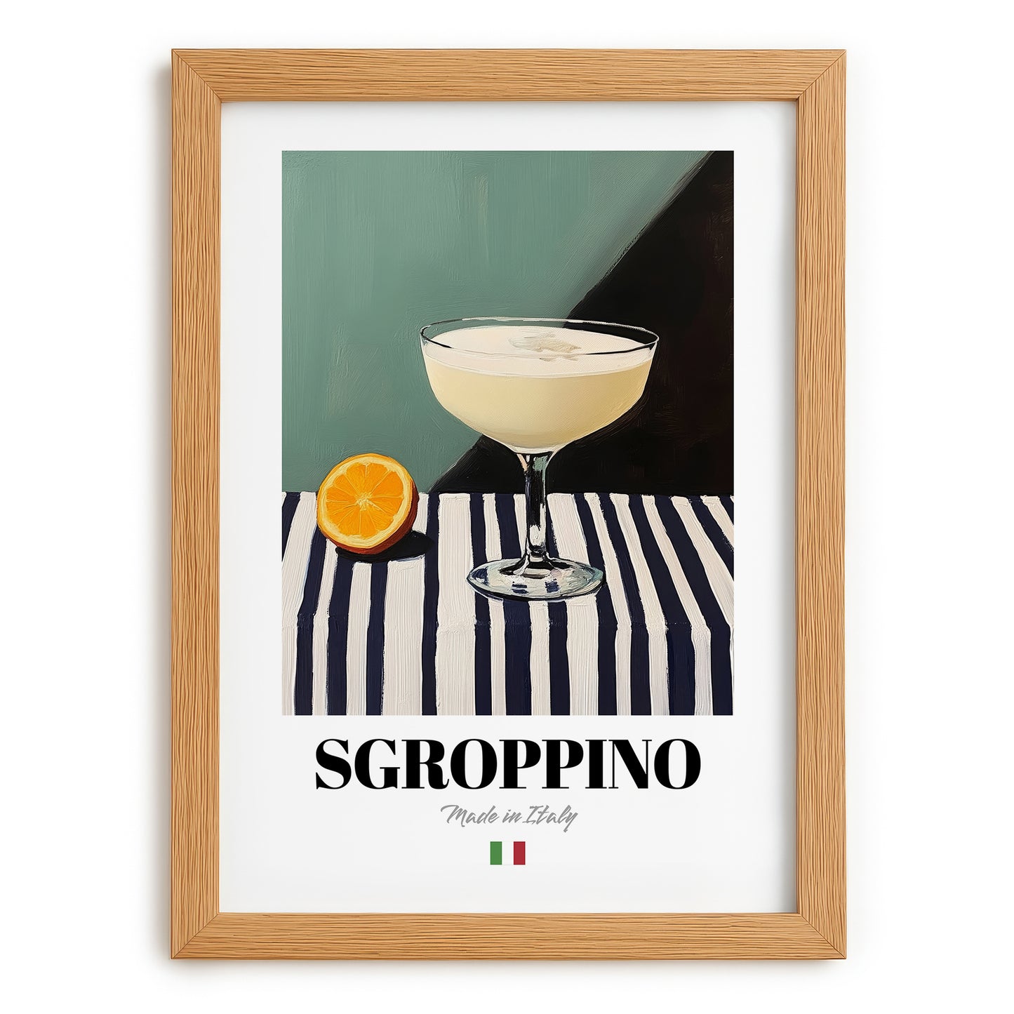 Sgroppino – Italian Cocktail Drink, Speakeasy Print, set in oak frame