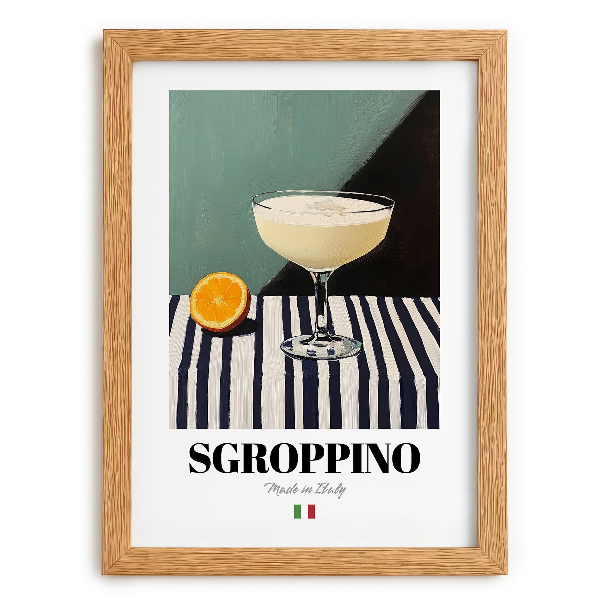 Sgroppino – Italian Cocktail Drink, Speakeasy Print, set in oak frame