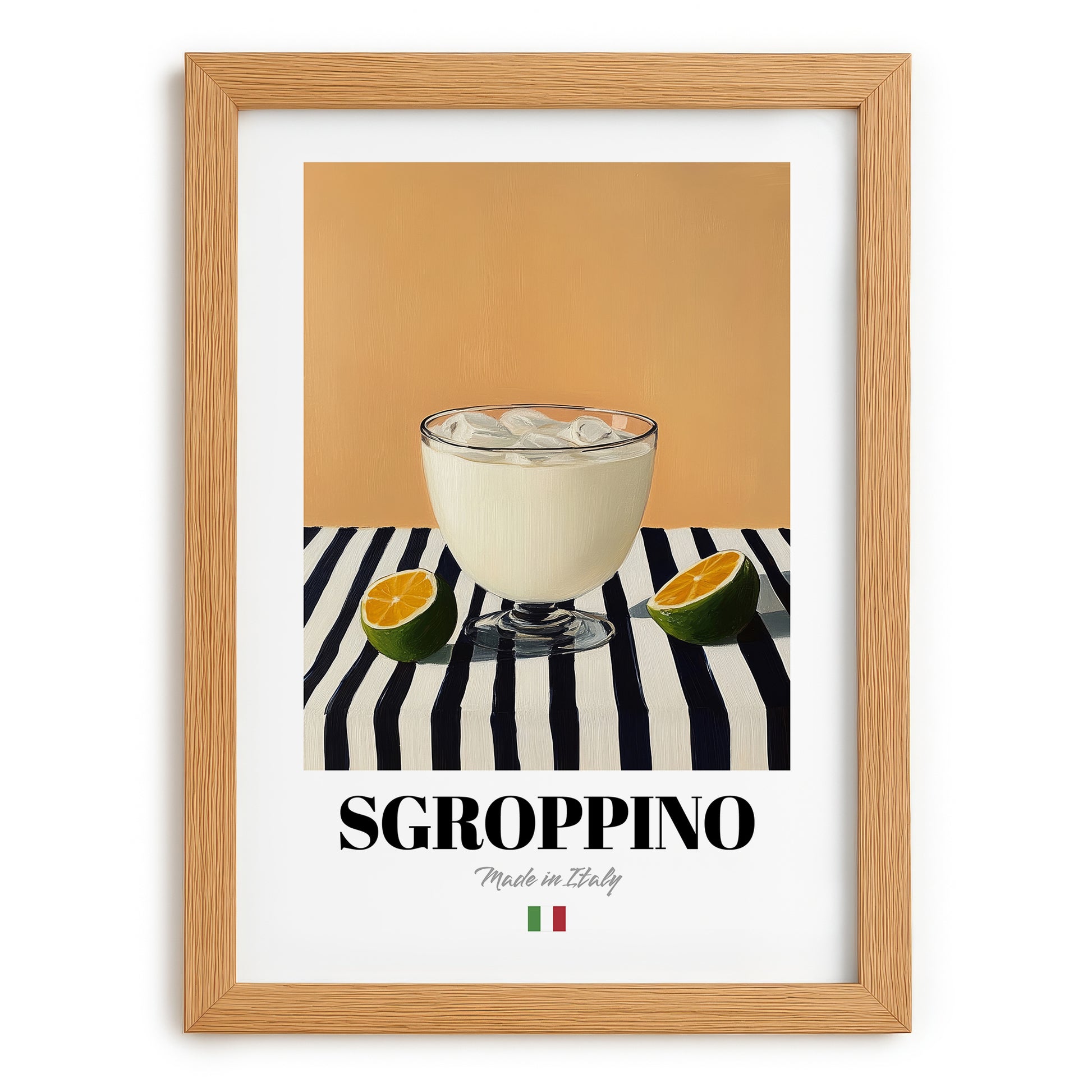 Sgroppino – Italian Cocktail Drink, Beach Bar Art, set in oak frame