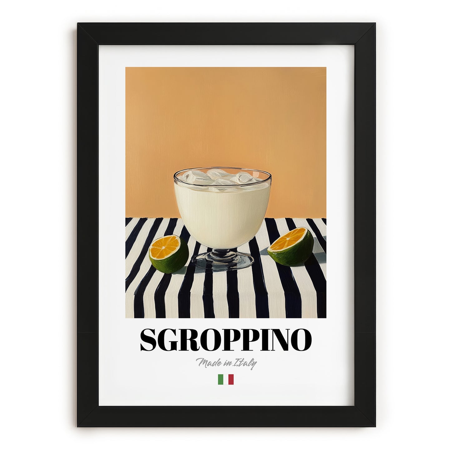 Sgroppino – Italian Cocktail Drink, Beach Bar Art, in sleek black frame