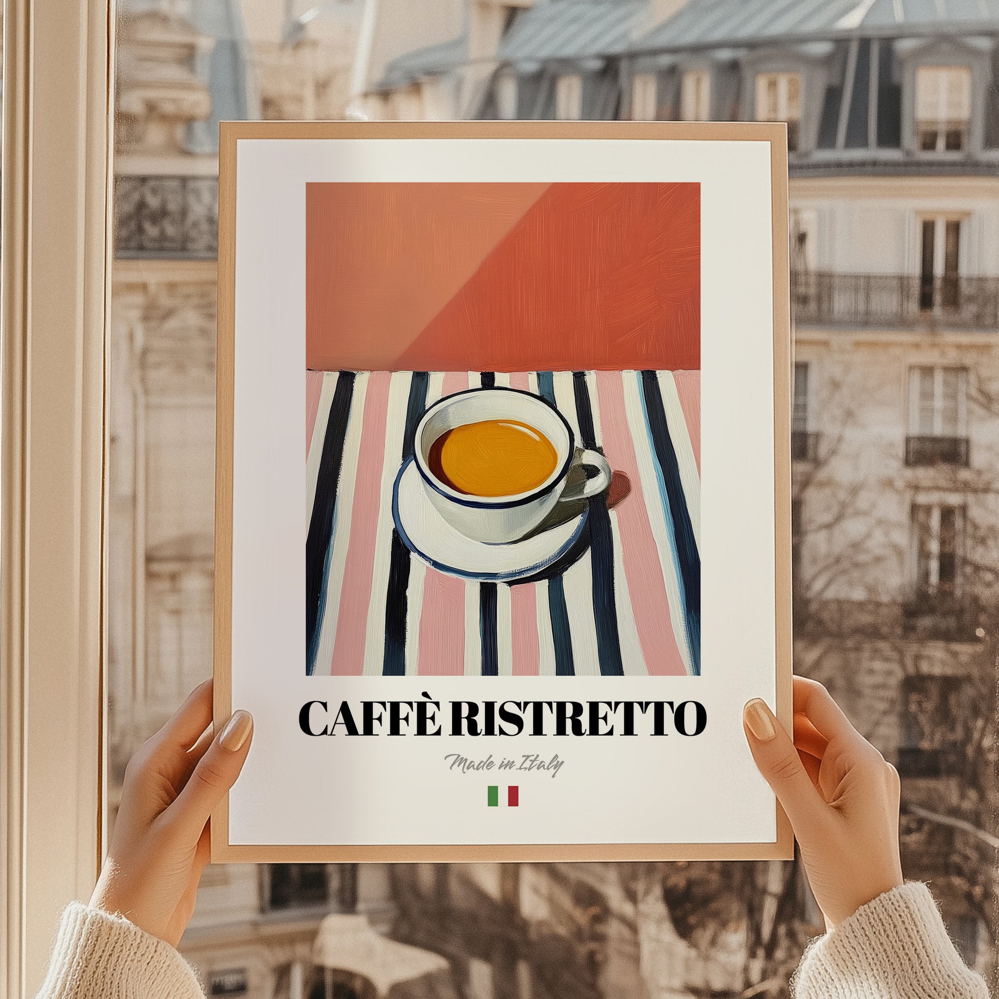 Caffè Ristretto – Italian Coffee, Konditorei Print, styled in a charming Paris street view