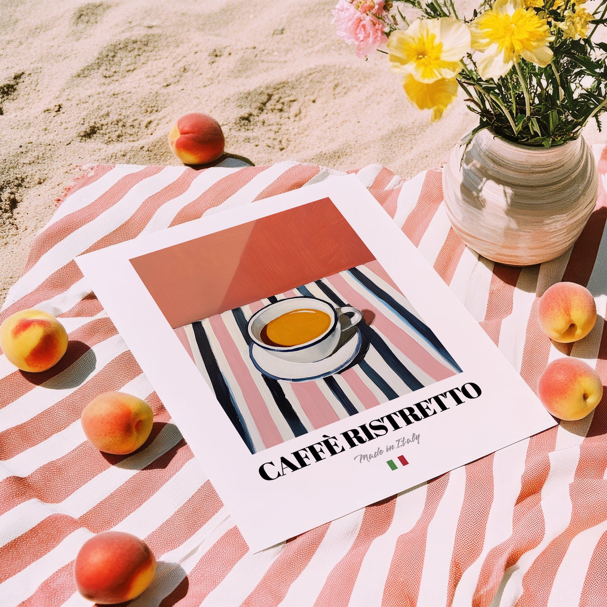 Caffè Ristretto – Italian Coffee, Konditorei Print, unframed on coastal sand