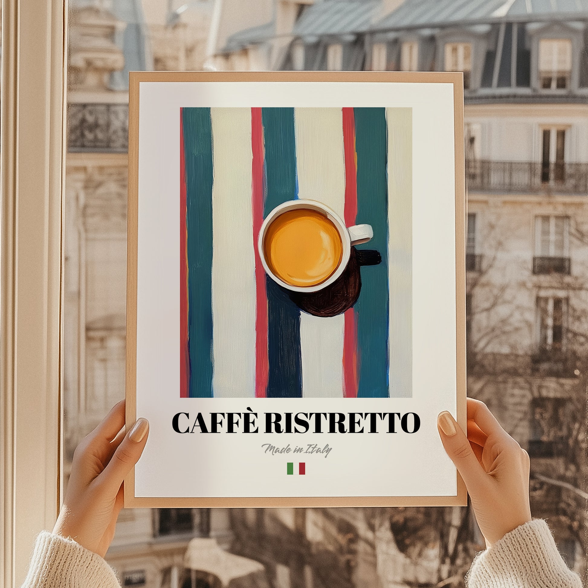 Caffè Ristretto – Italian Coffee, Street Café Poster, styled in a charming Paris street view