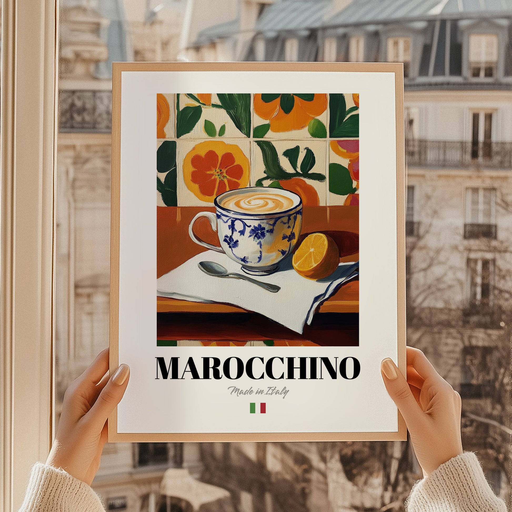 Marocchino – Italian Coffee, Book Café Wall Art, styled in a charming Paris street view