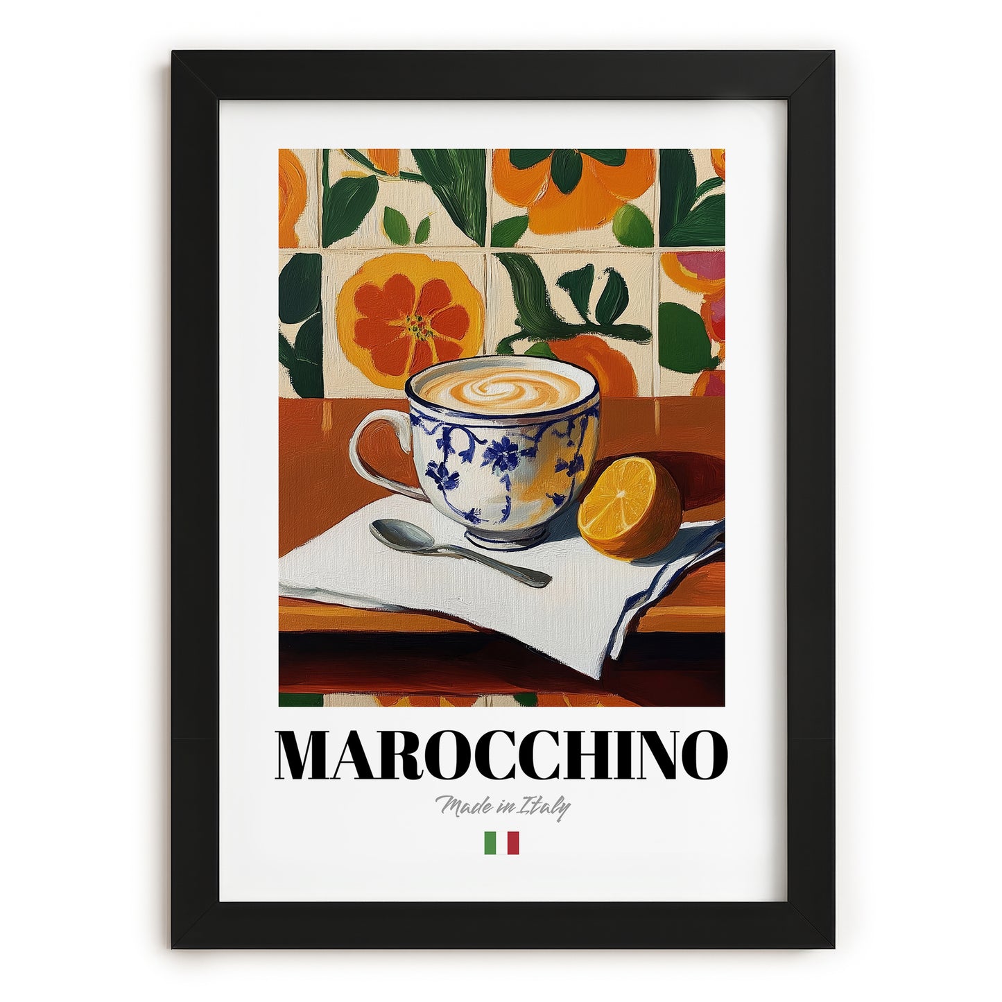 Marocchino – Italian Coffee, Book Café Wall Art, in sleek black frame