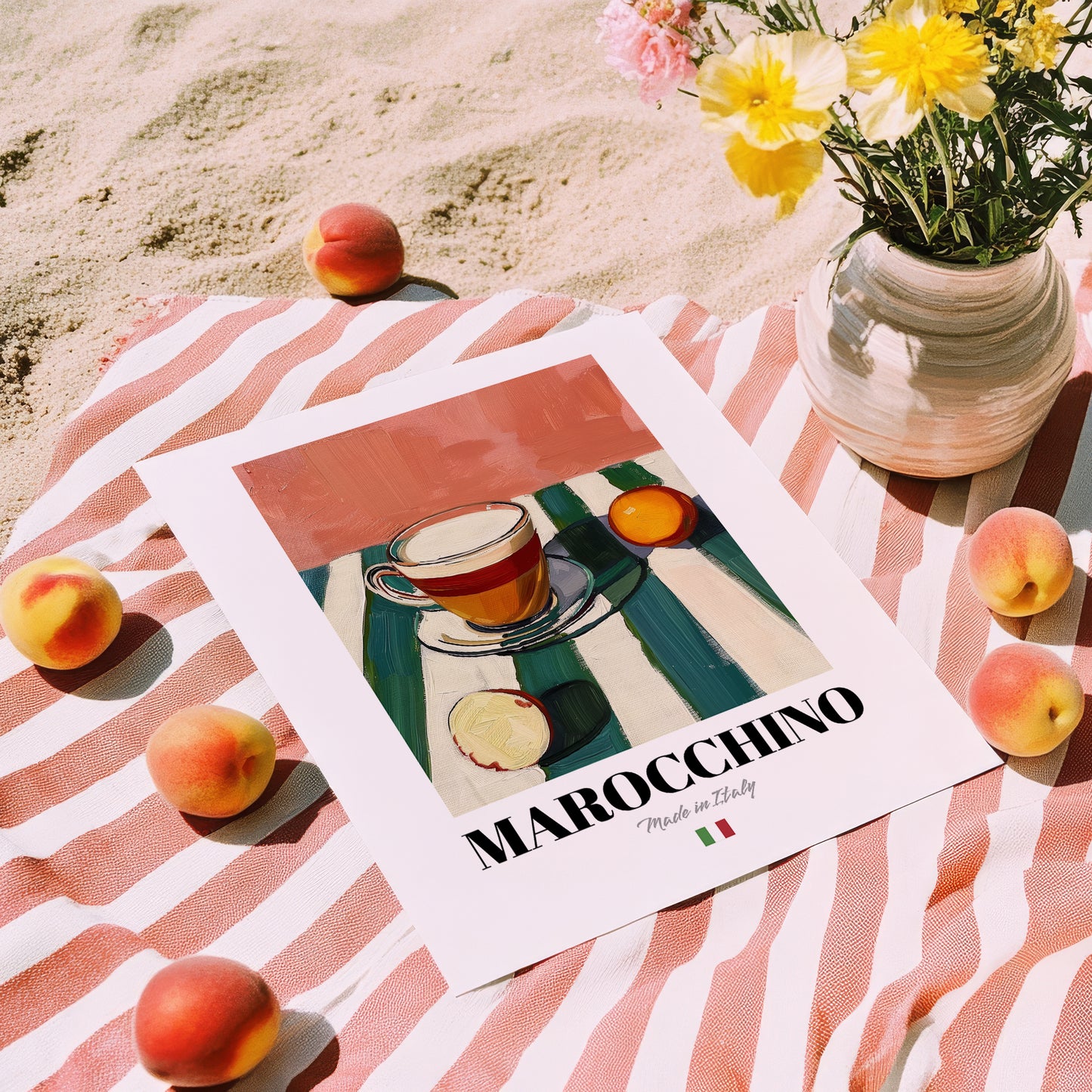 Marocchino – Italian Coffee, Book Café Art, unframed on coastal sand