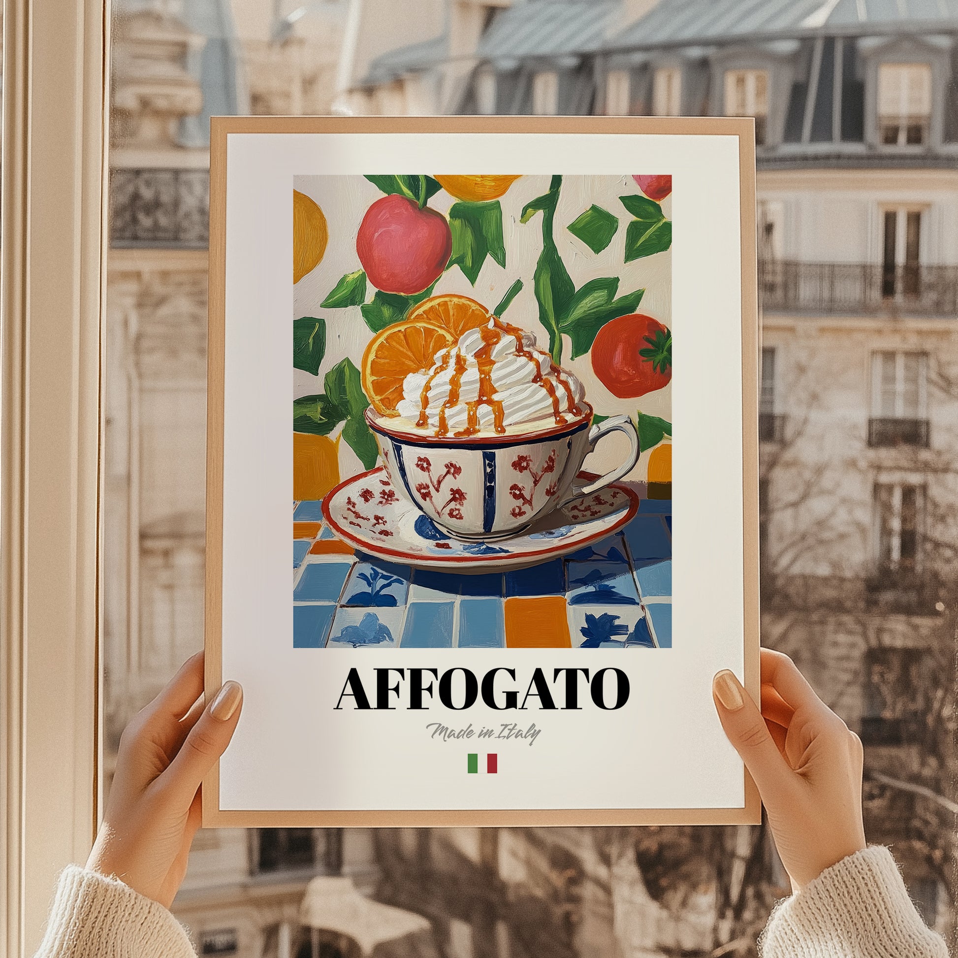Affogato – Italian Coffee, Coffeehouse Wall Art, styled in a charming Paris street view