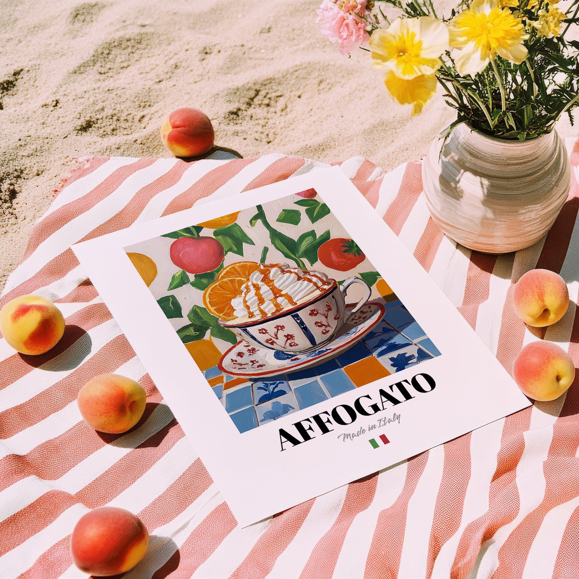 Affogato – Italian Coffee, Coffeehouse Wall Art, unframed on coastal sand