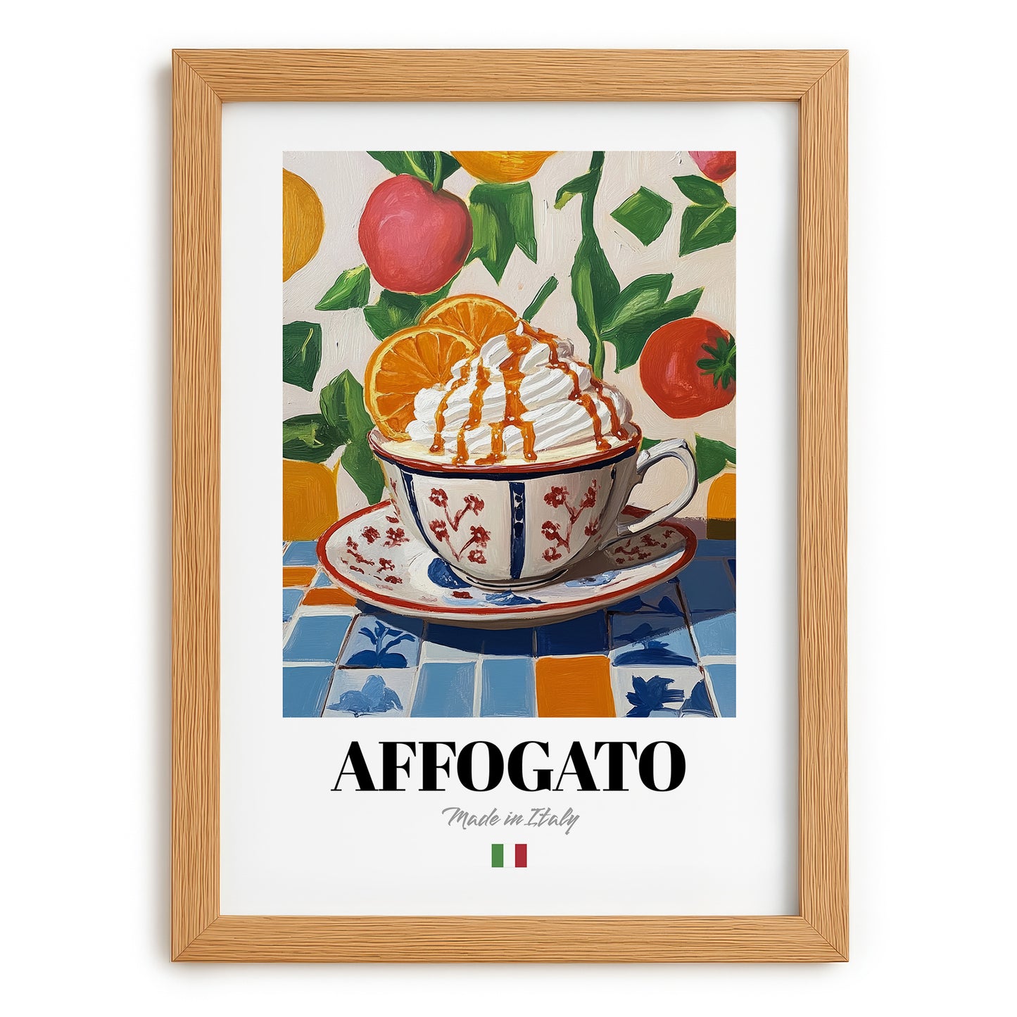 Affogato – Italian Coffee, Coffeehouse Wall Art, set in oak frame