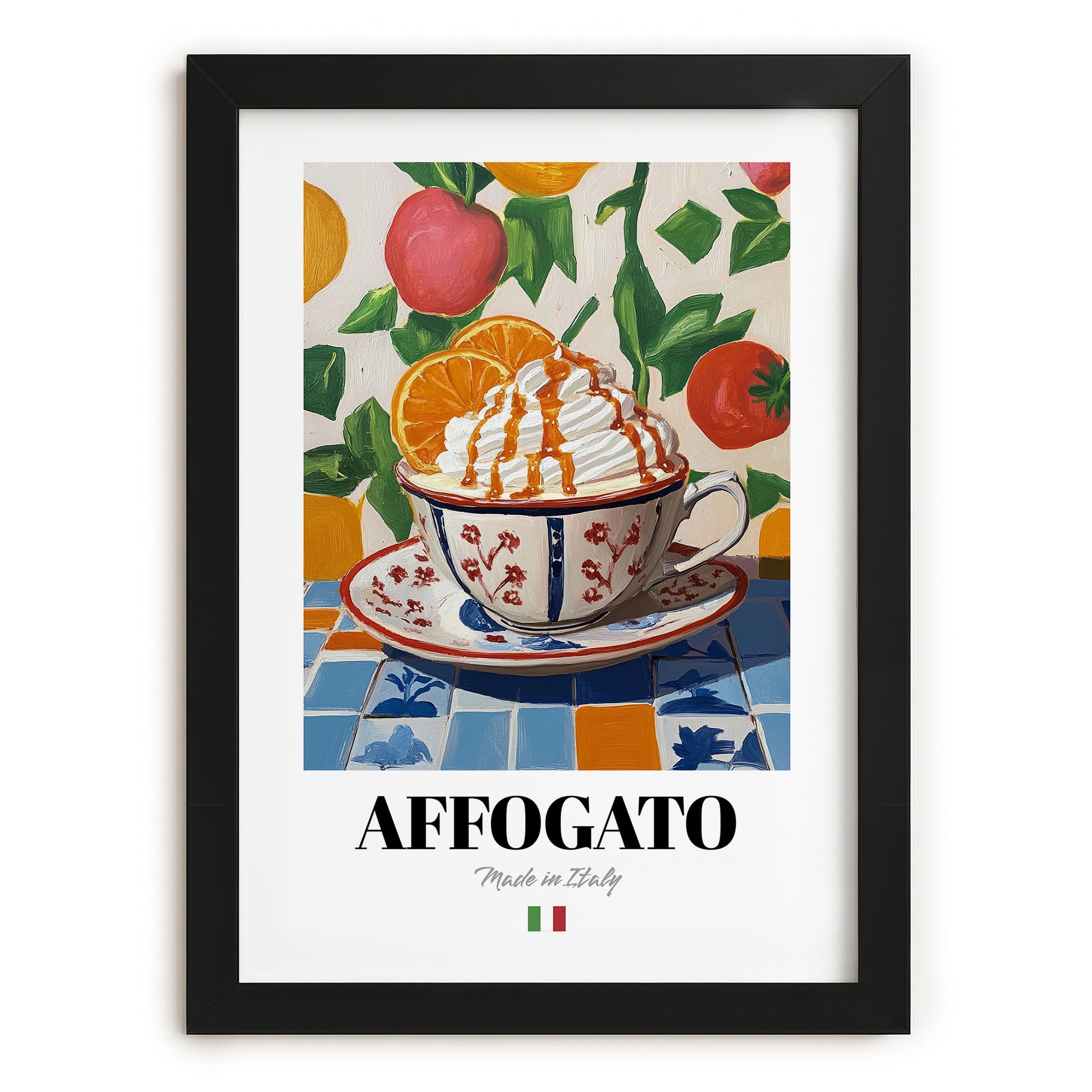 Affogato – Italian Coffee, Coffeehouse Wall Art, in sleek black frame