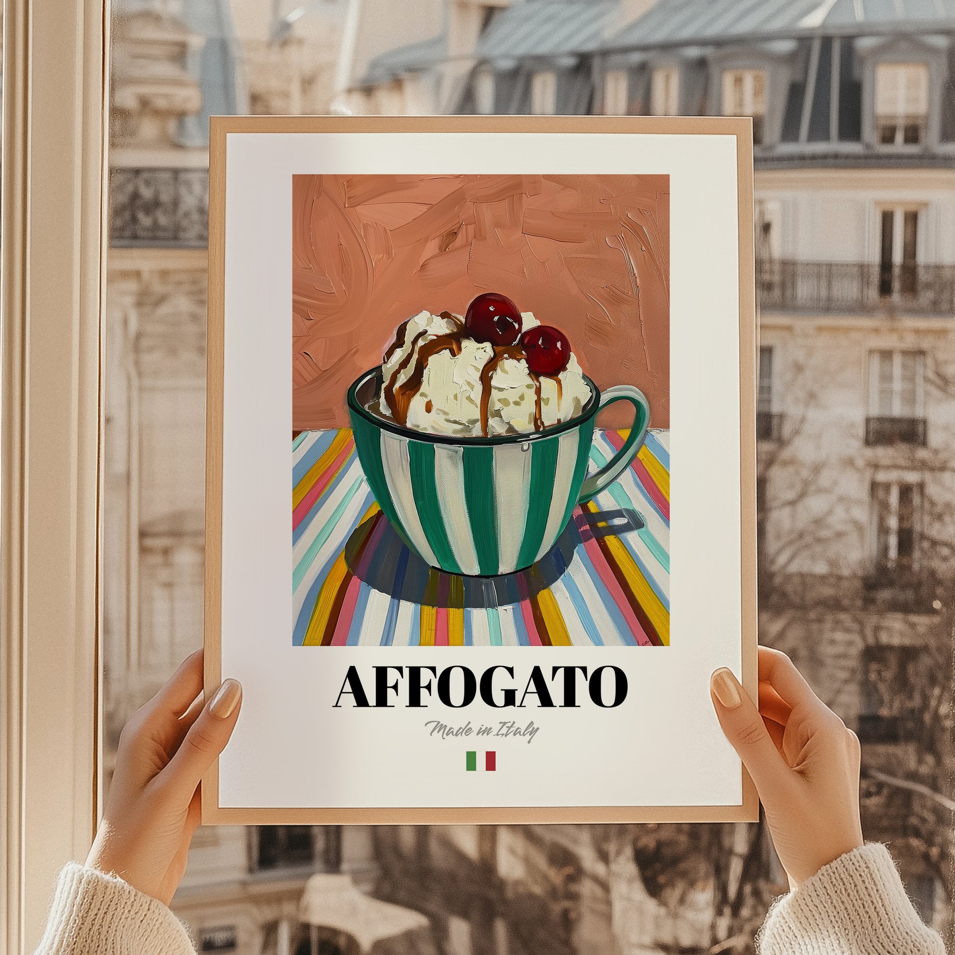 Affogato – Italian Coffee, Coffeehouse Painting, styled in a charming Paris street view