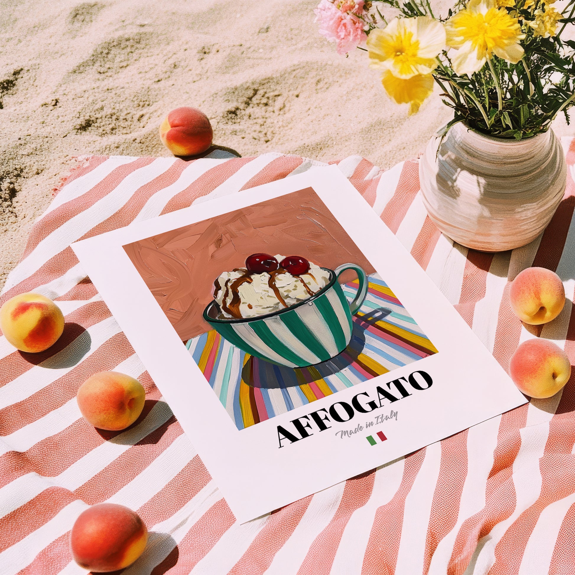 Affogato – Italian Coffee, Coffeehouse Painting, unframed on coastal sand
