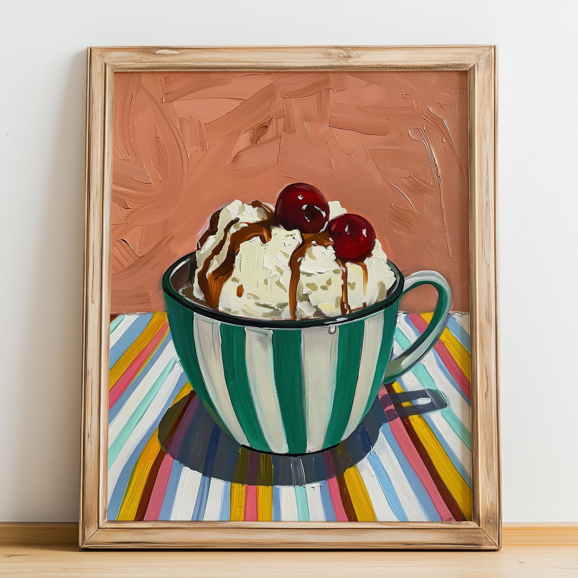Affogato – Italian Coffee, Coffeehouse Painting, no-text version framed in wood