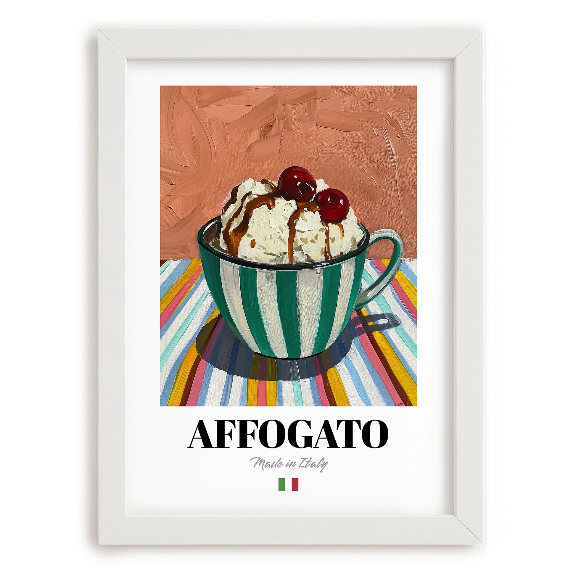 Affogato – Italian Coffee, Coffeehouse Painting, placed in minimal white frame