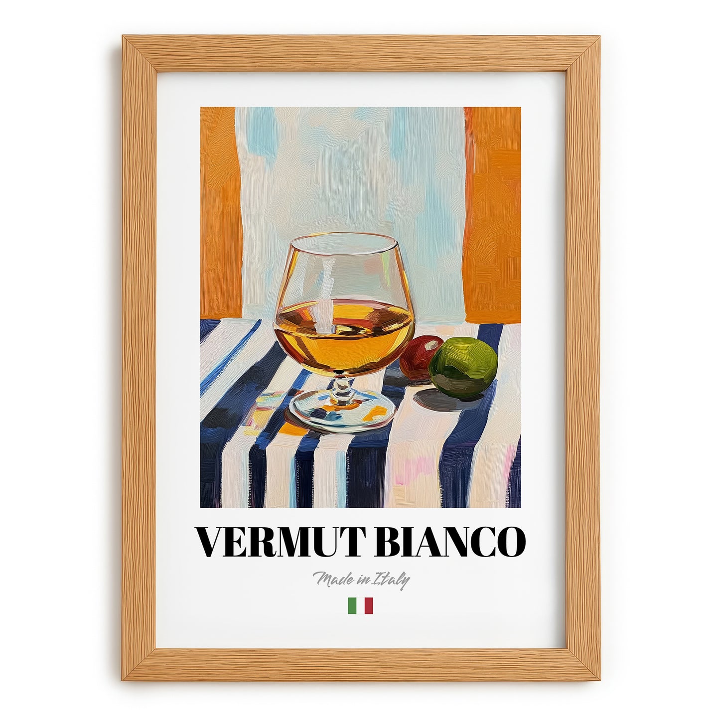 Vermut Bianco – Italian Cocktail Drink, Sky Bar Poster, set in oak frame
