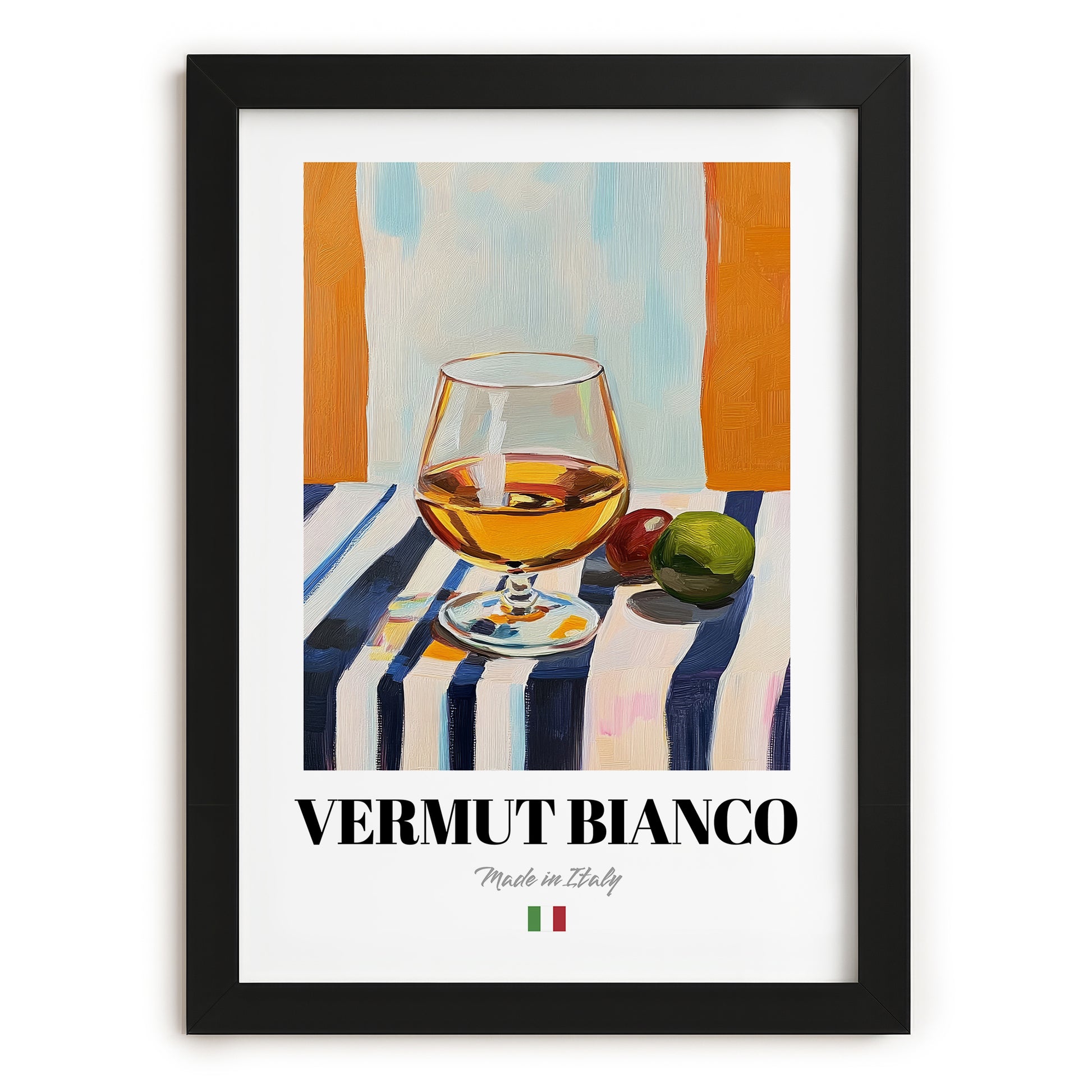 Vermut Bianco – Italian Cocktail Drink, Sky Bar Poster, in sleek black frame