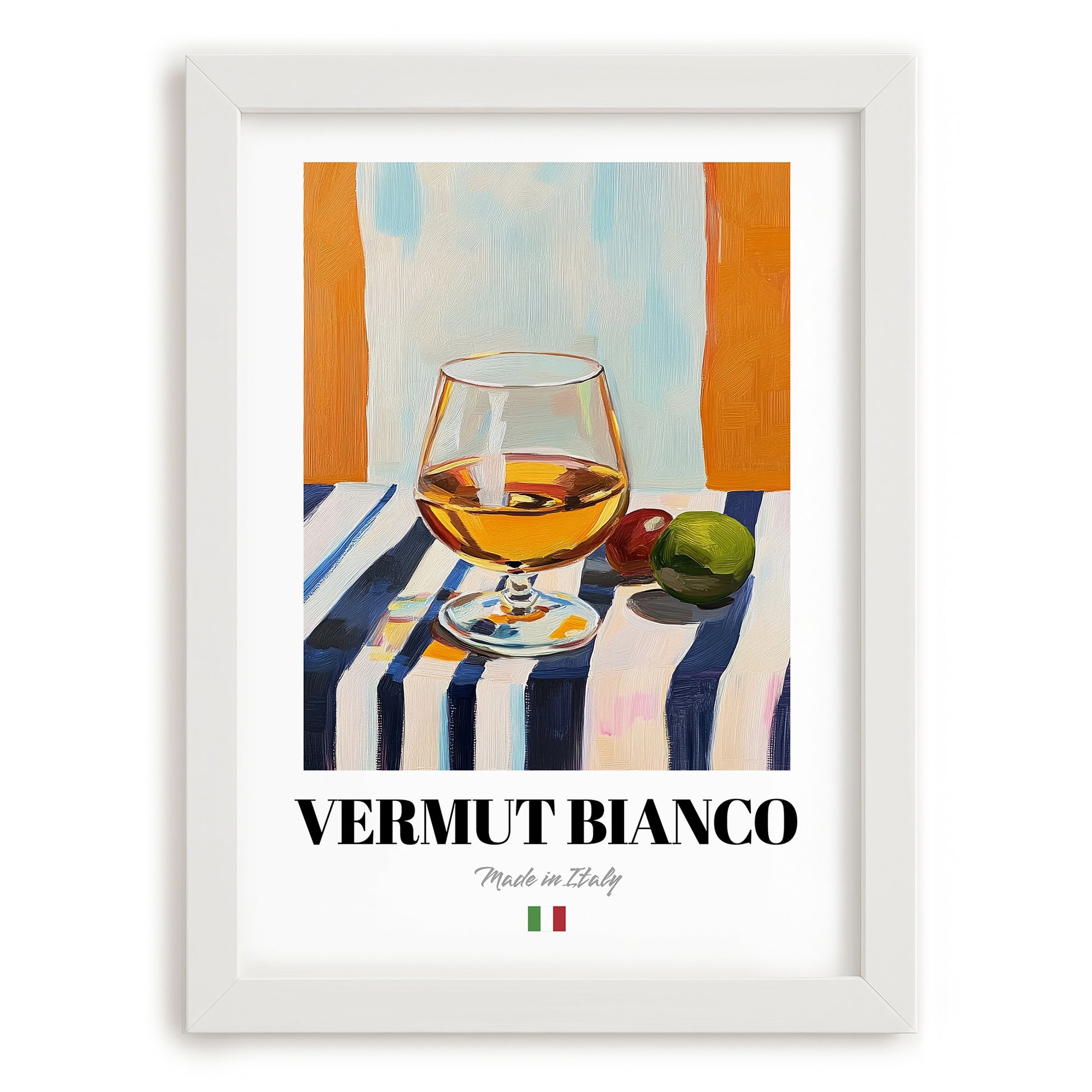 Vermut Bianco – Italian Cocktail Drink, Sky Bar Poster, placed in minimal white frame