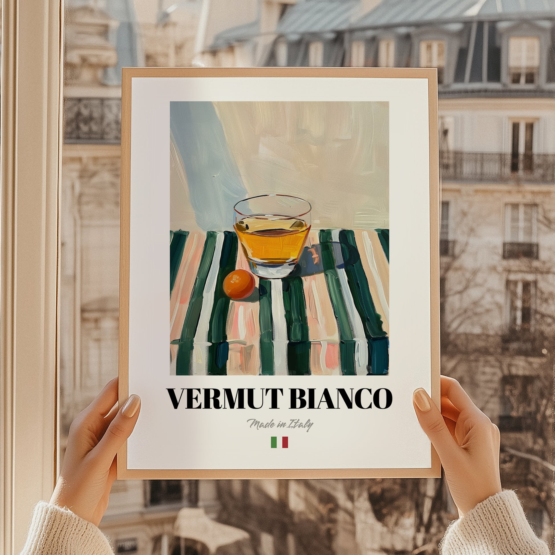Vermut Bianco – Italian Cocktail Drink, Sky Bar Print, styled in a charming Paris street view