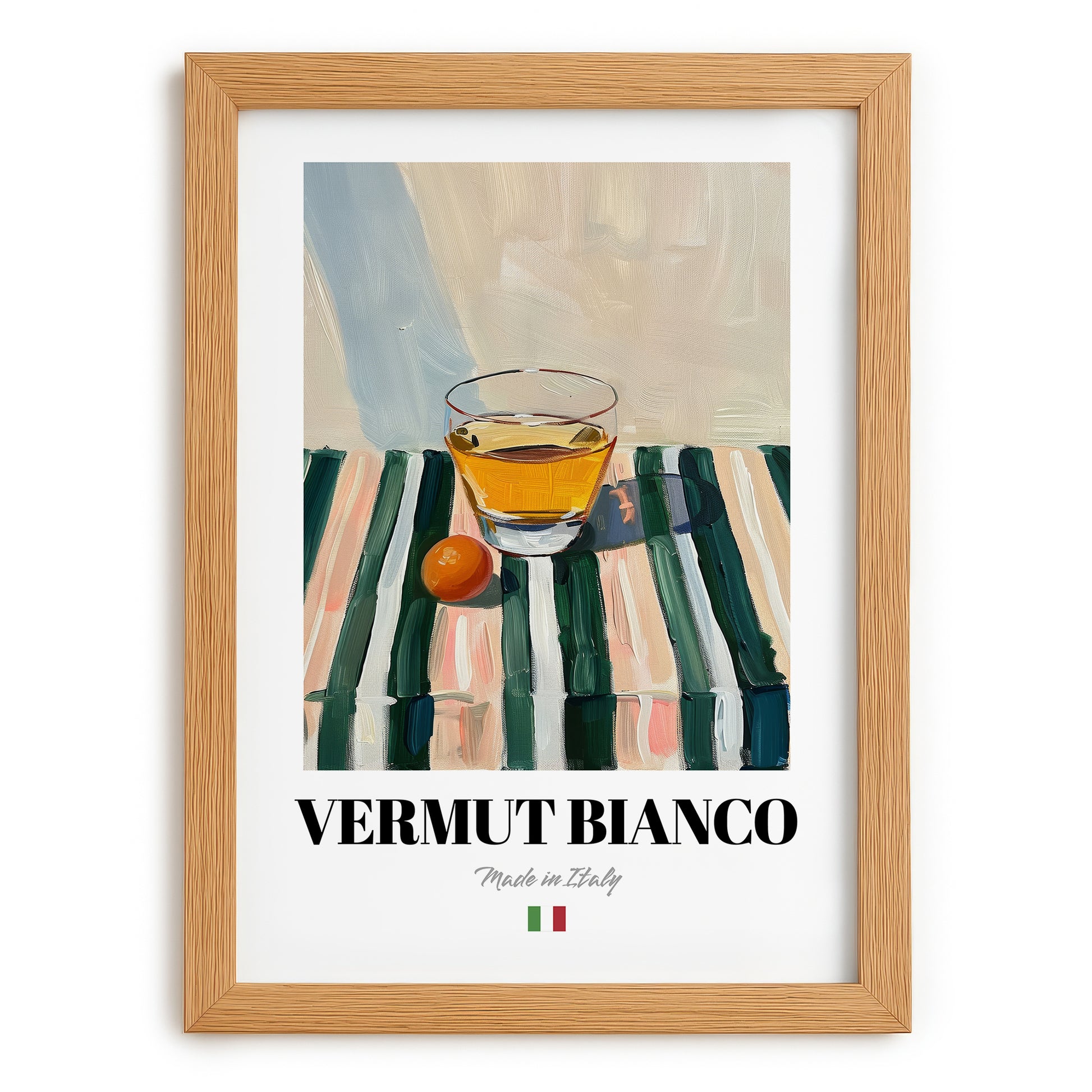 Vermut Bianco – Italian Cocktail Drink, Sky Bar Print, set in oak frame