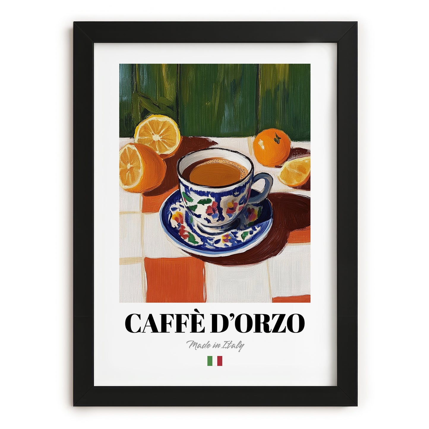 Caffè d'Orzo – Italian Cocktail Drink, Sky Bar Print, in sleek black frame