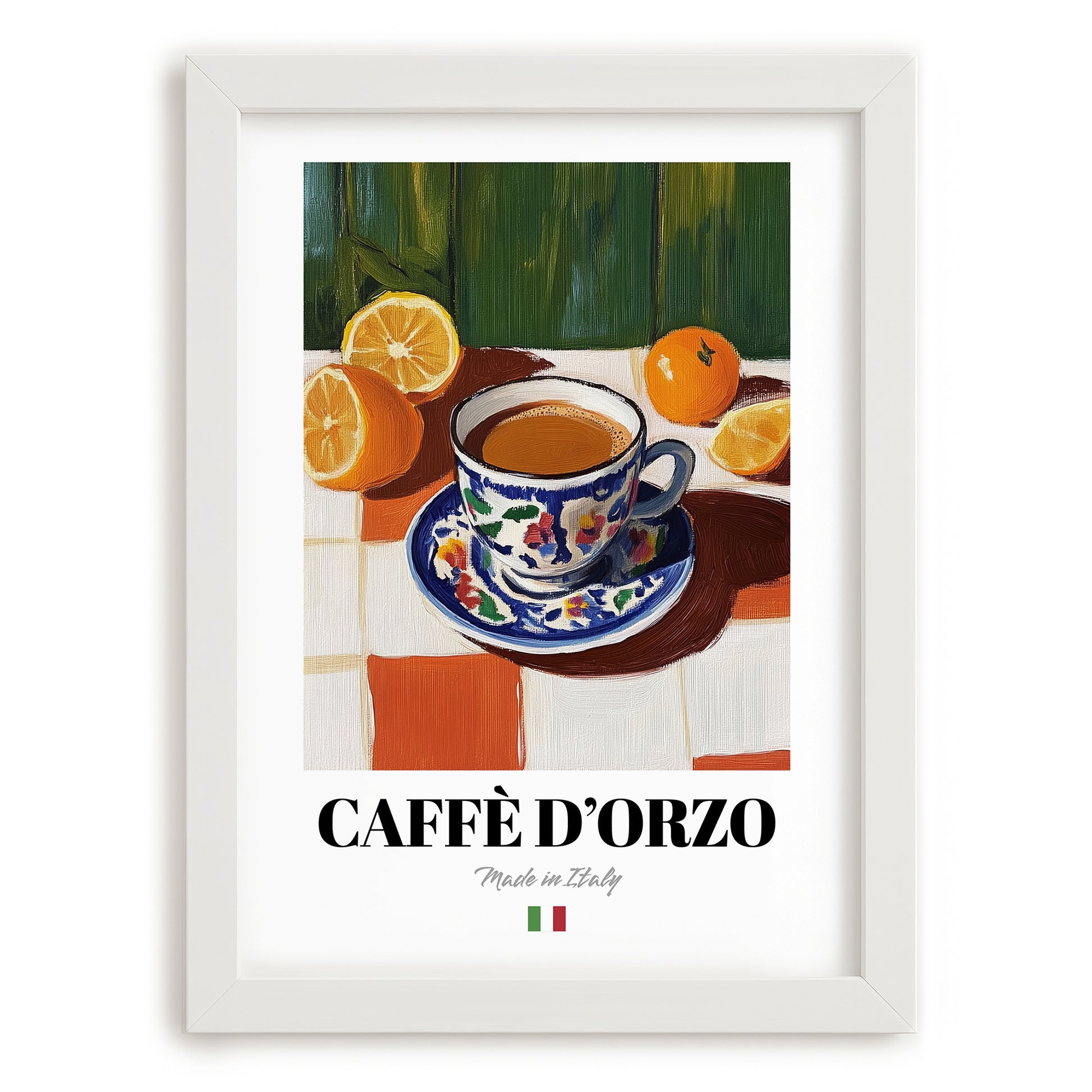 Caffè d'Orzo – Italian Cocktail Drink, Sky Bar Print, placed in minimal white frame