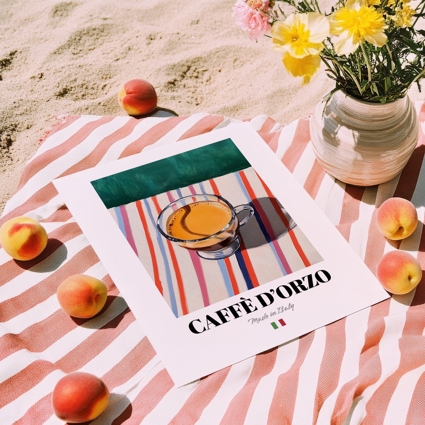 Caffè d'Orzo – Italian Coffee, Street Café Print, unframed on coastal sand