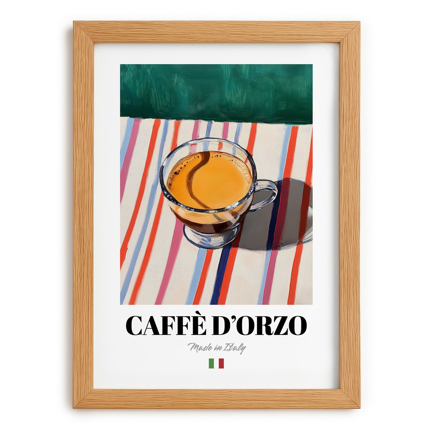 Caffè d'Orzo – Italian Coffee, Street Café Print, set in oak frame