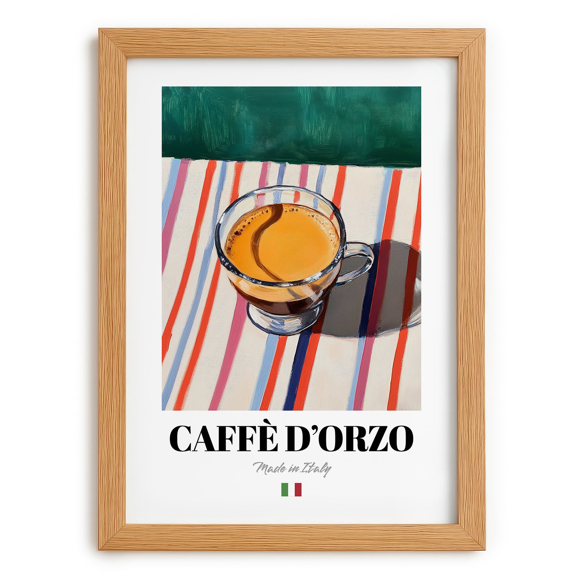 Caffè d'Orzo – Italian Coffee, Street Café Print, set in oak frame