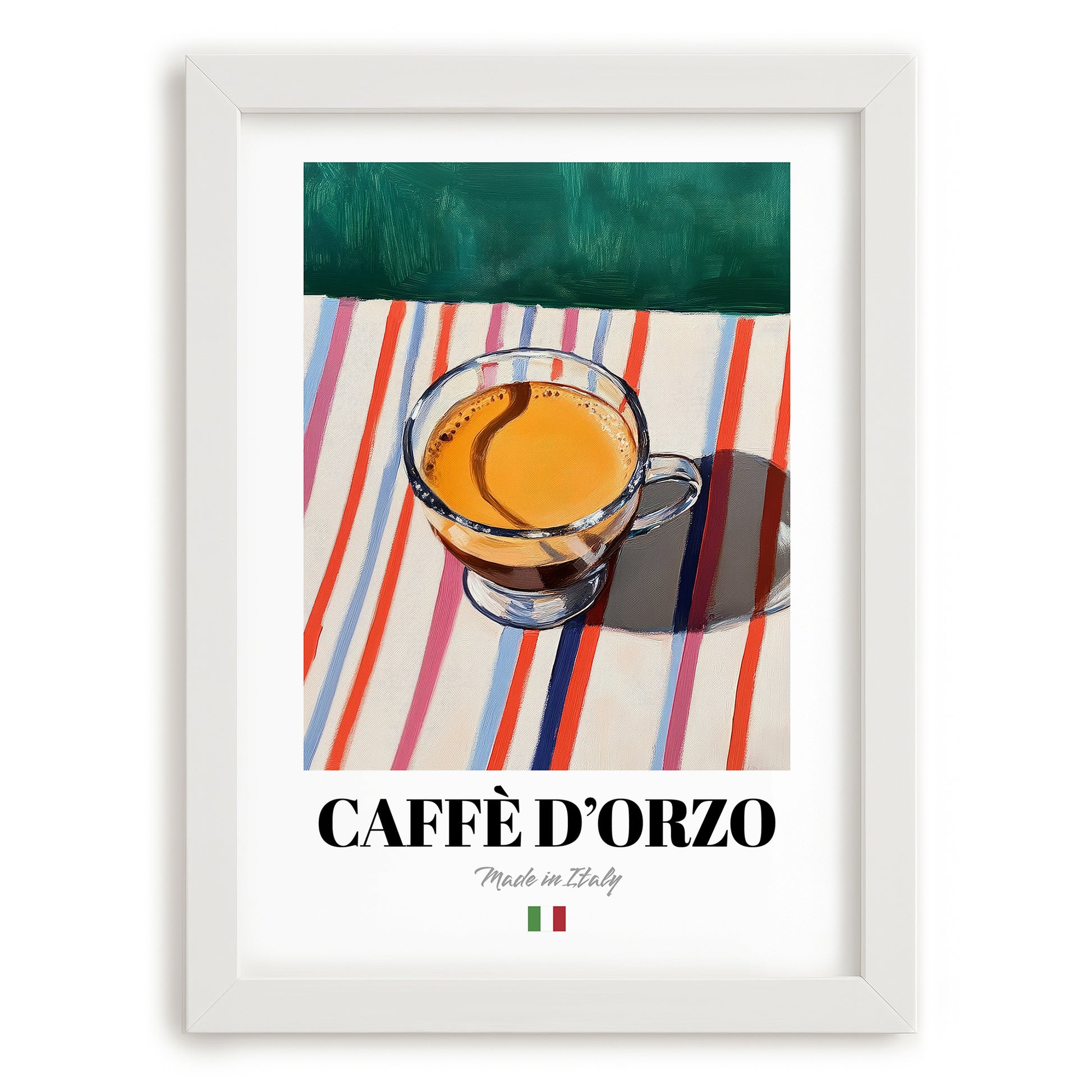 Caffè d'Orzo – Italian Coffee, Street Café Print, placed in minimal white frame