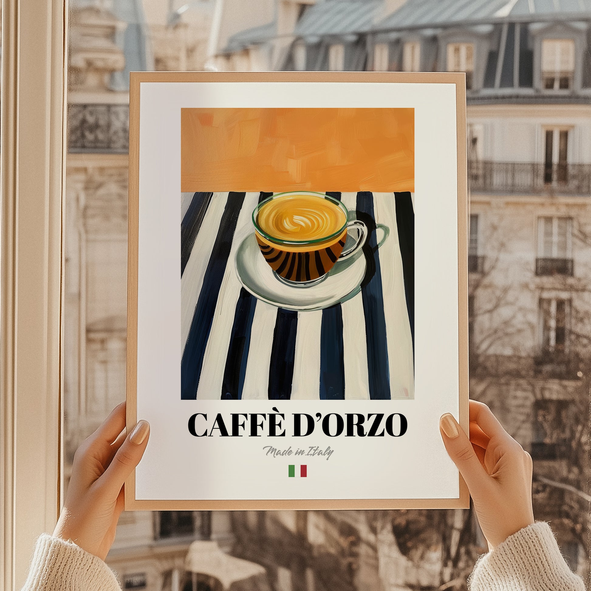 Caffè d'Orzo – Italian Coffee, Café Art, styled in a charming Paris street view