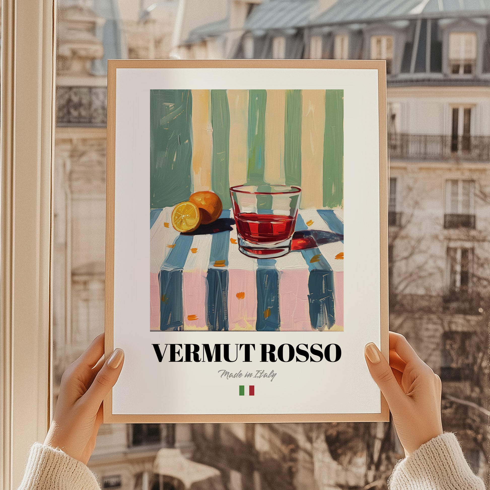 Vermut Rosso – Italian Cocktail Drink, Beach Bar Print, styled in a charming Paris street view