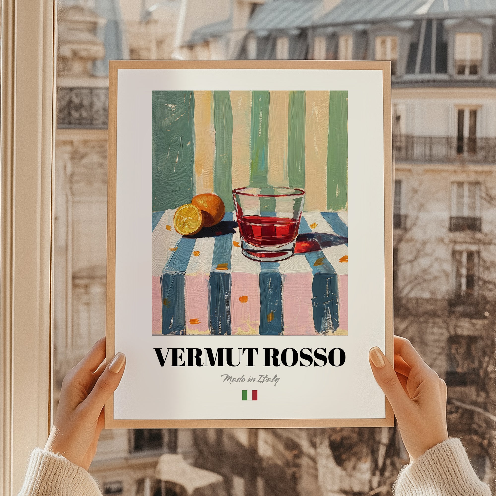 Vermut Rosso – Italian Cocktail Drink, Beach Bar Print, styled in a charming Paris street view