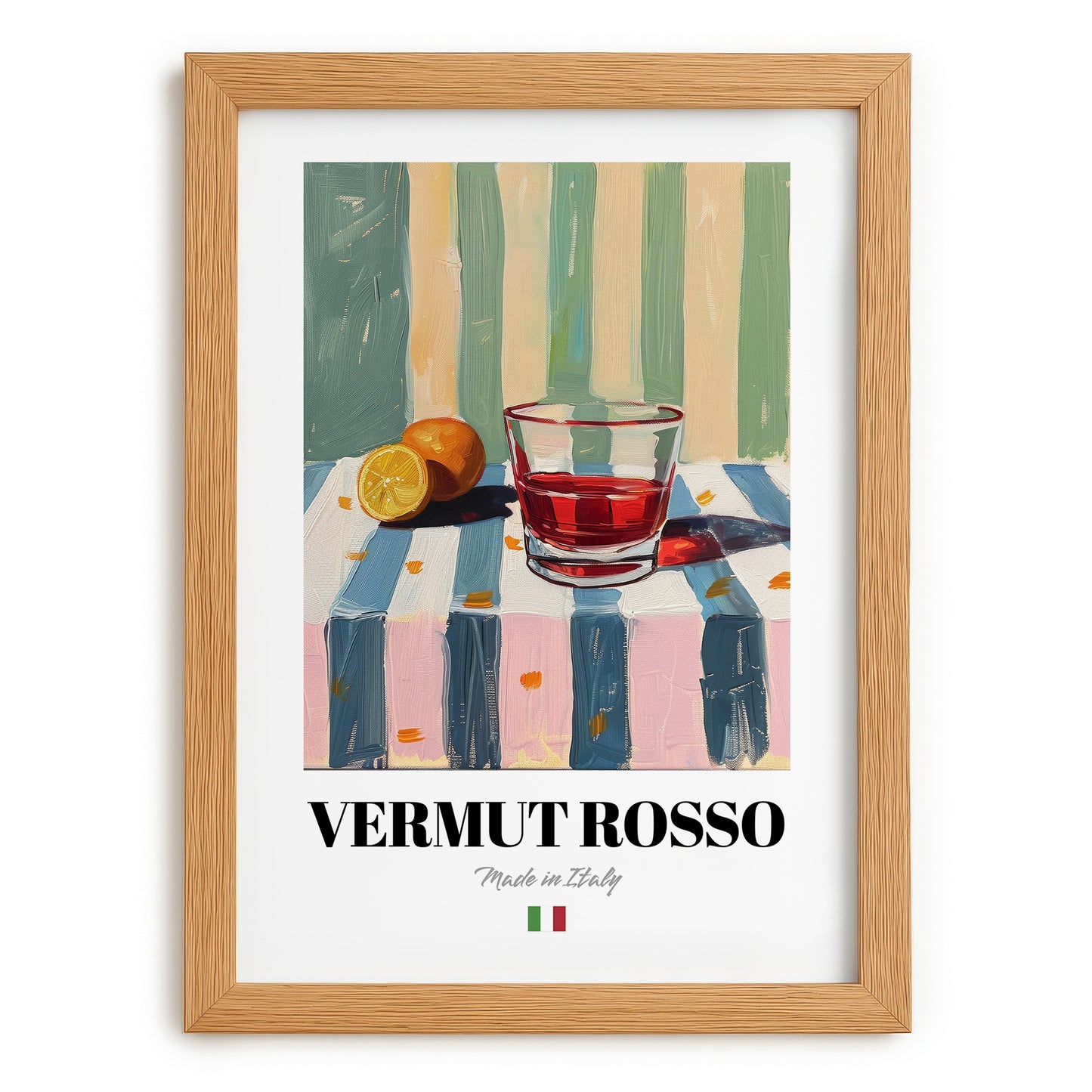 Vermut Rosso – Italian Cocktail Drink, Beach Bar Print, set in oak frame
