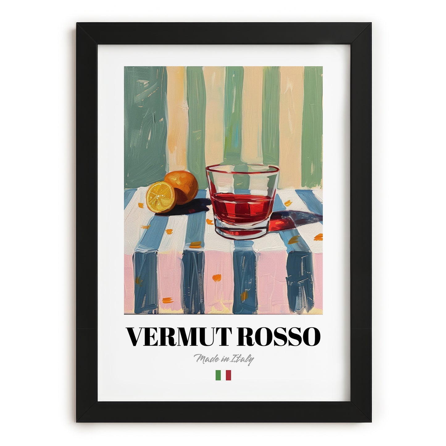 Vermut Rosso – Italian Cocktail Drink, Beach Bar Print, in sleek black frame