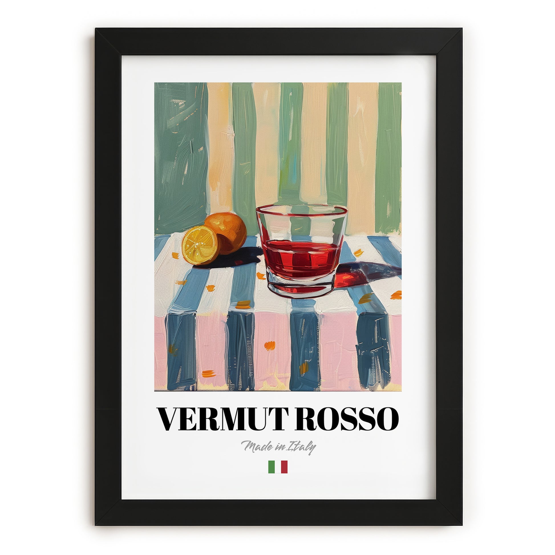 Vermut Rosso – Italian Cocktail Drink, Beach Bar Print, in sleek black frame