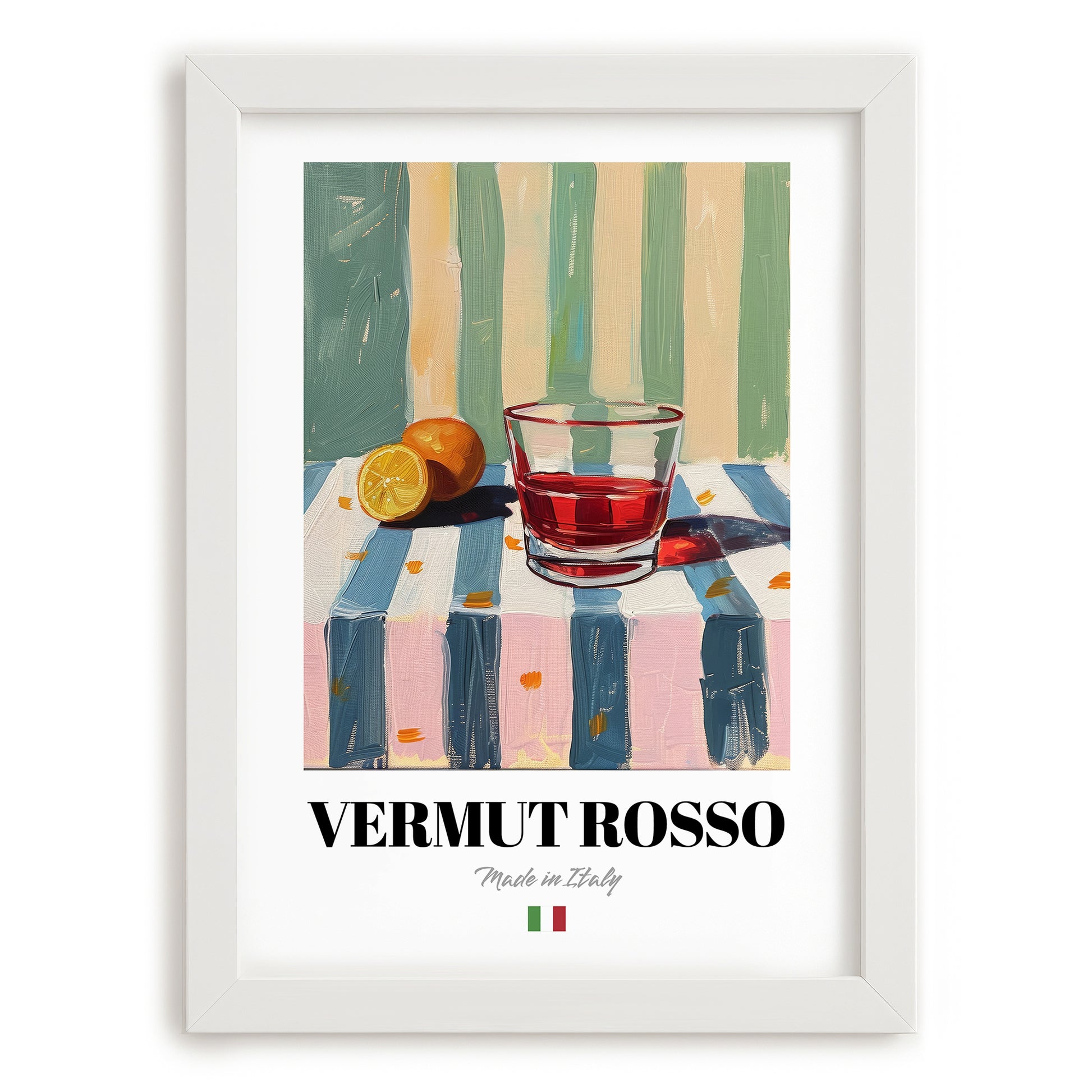Vermut Rosso – Italian Cocktail Drink, Beach Bar Print, placed in minimal white frame