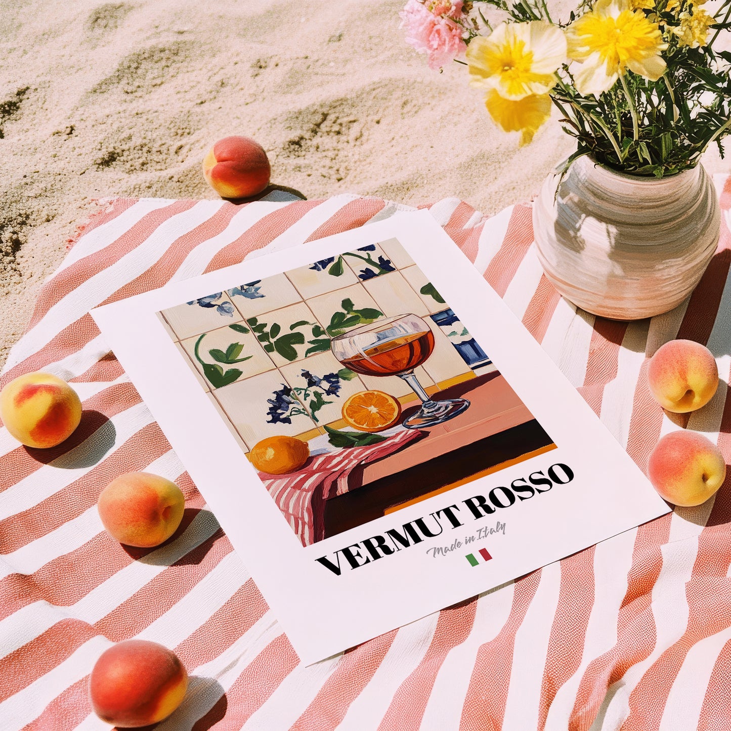 Vermut Rosso – Italian Cocktail Drink, Sky Bar Print, unframed on coastal sand