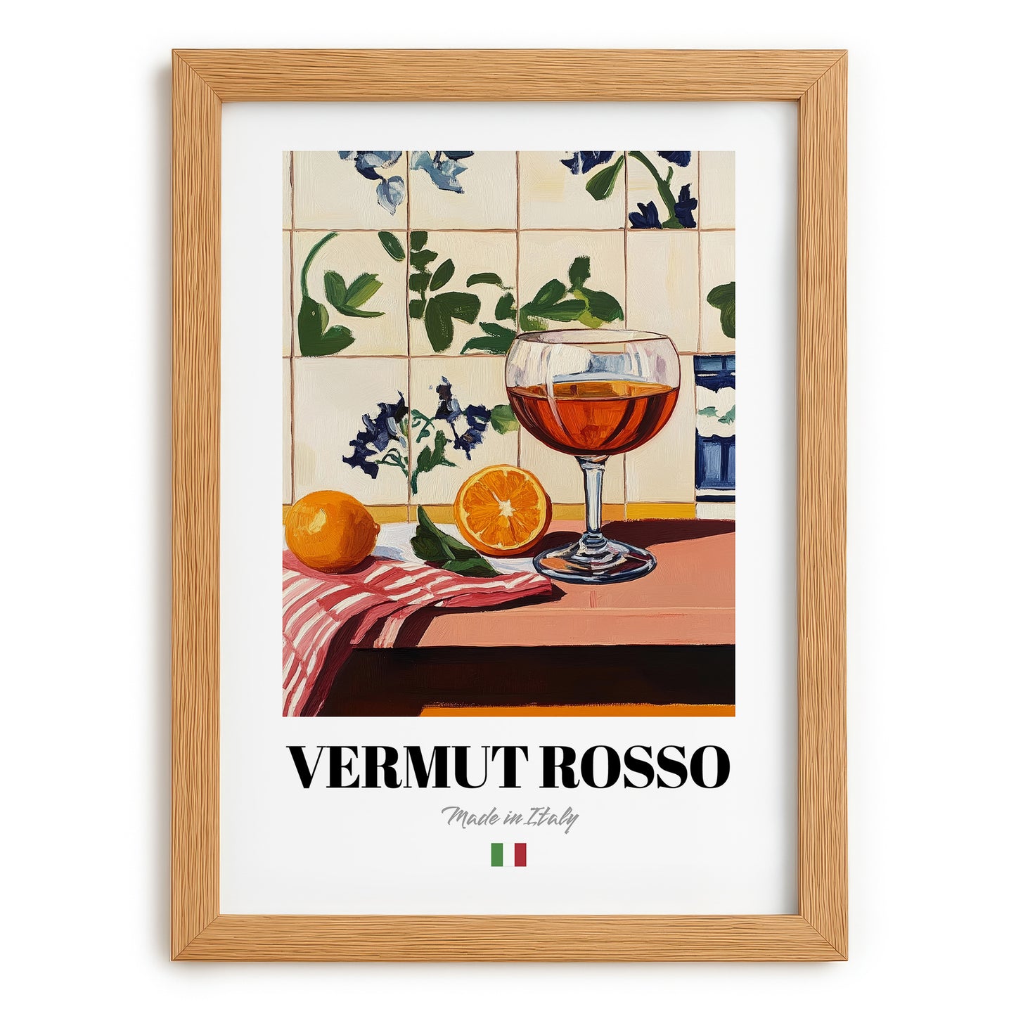 Vermut Rosso – Italian Cocktail Drink, Sky Bar Print, set in oak frame