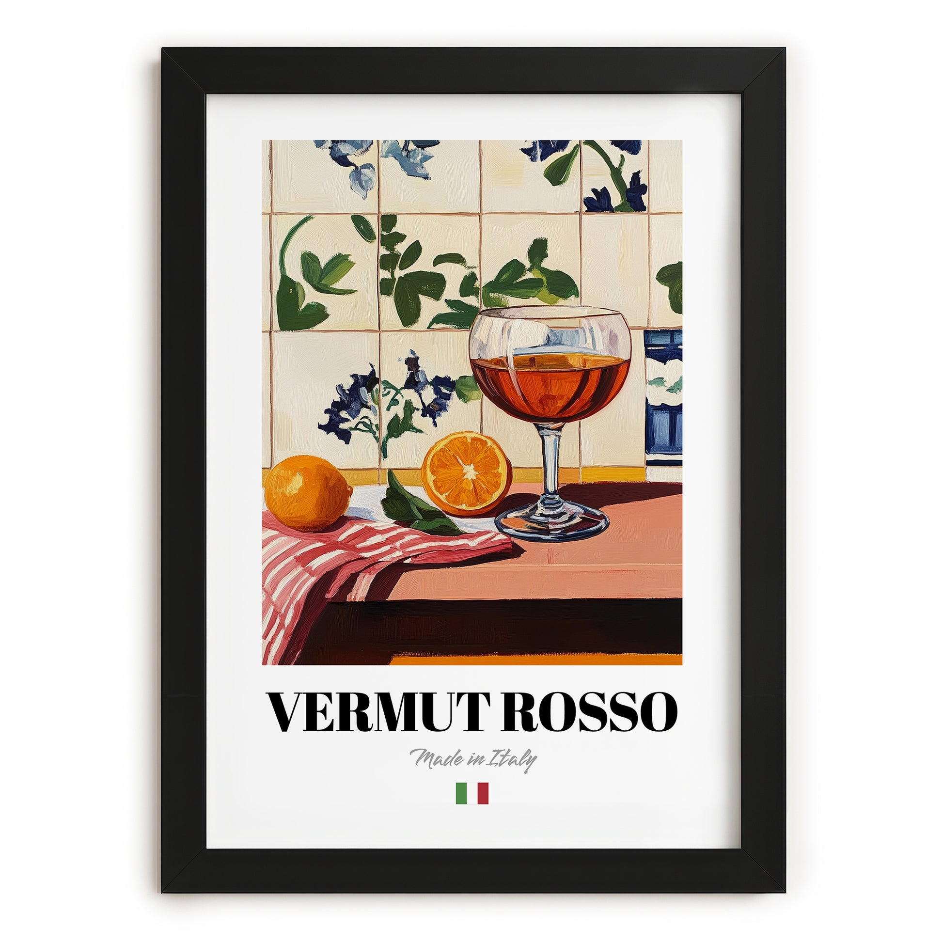 Vermut Rosso – Italian Cocktail Drink, Sky Bar Print, in sleek black frame