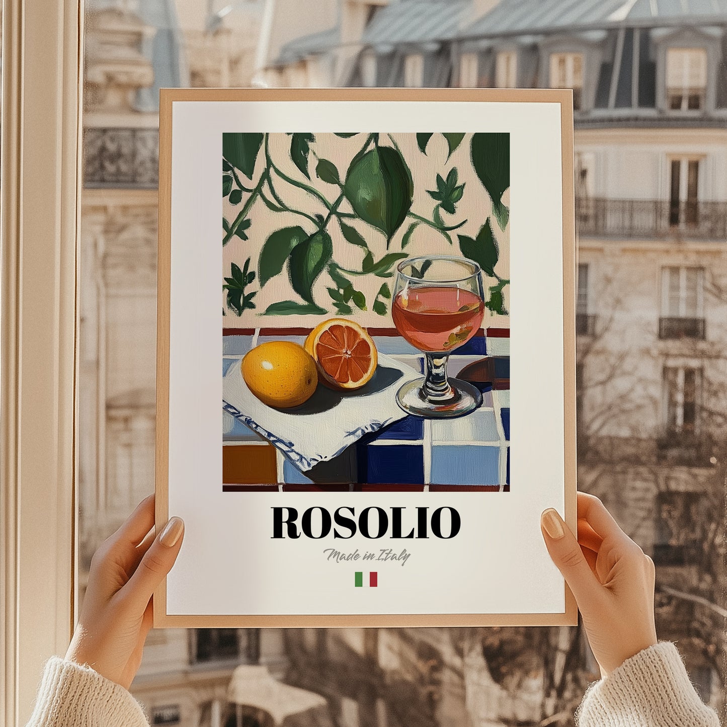 Rosolio – Italian Liqueur Drink, Rooftop Terrace Art, styled in a charming Paris street view