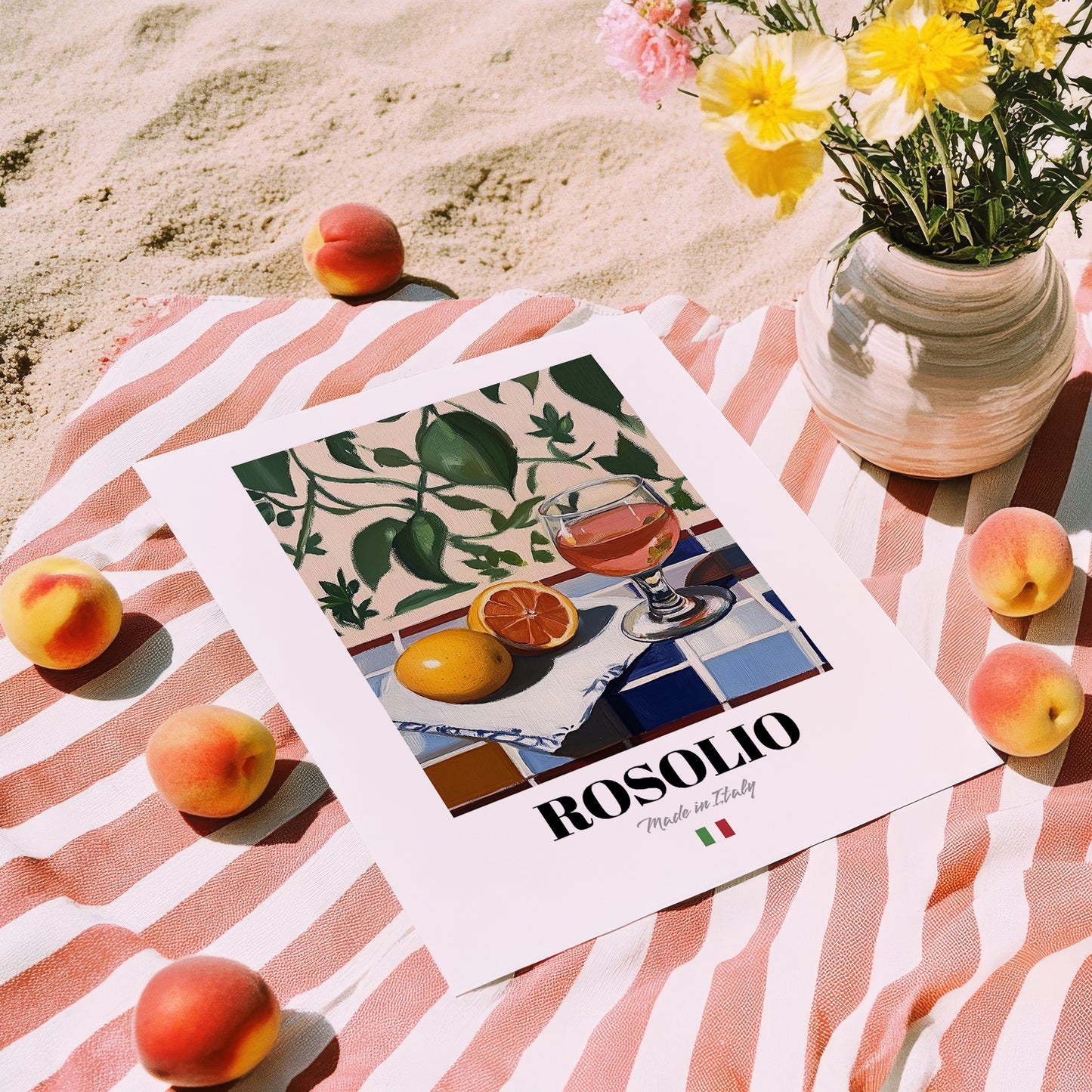 Rosolio – Italian Liqueur Drink, Rooftop Terrace Art, unframed on coastal sand