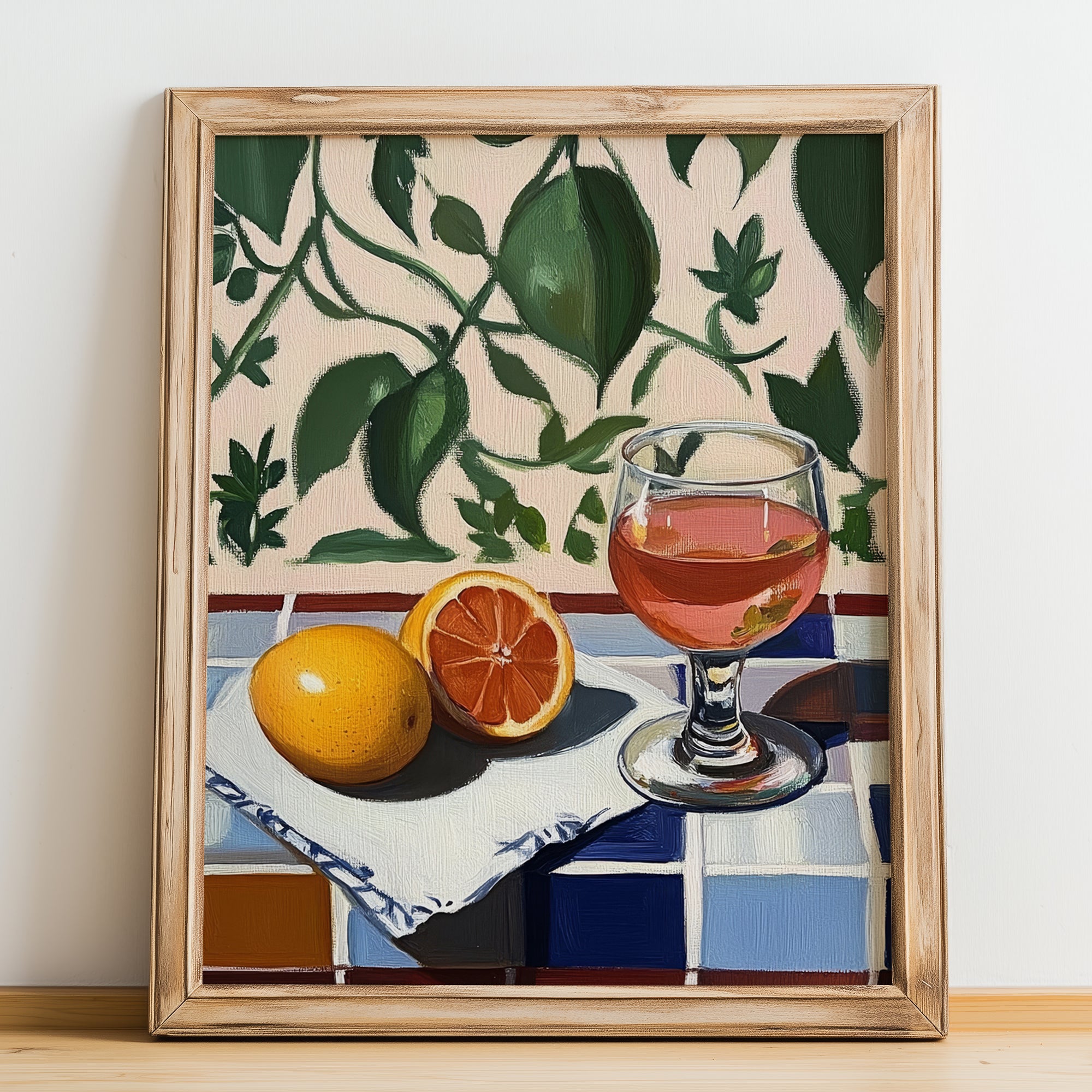 Rosolio – Italian Liqueur Drink, Rooftop Terrace Art, no-text version framed in wood