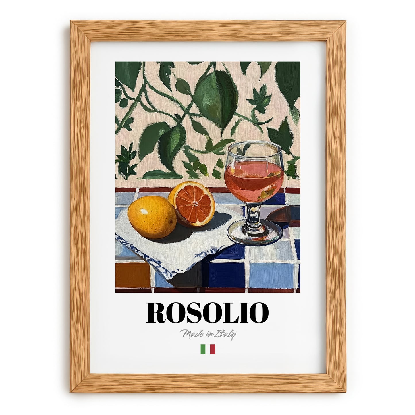 Rosolio – Italian Liqueur Drink, Rooftop Terrace Art, set in oak frame